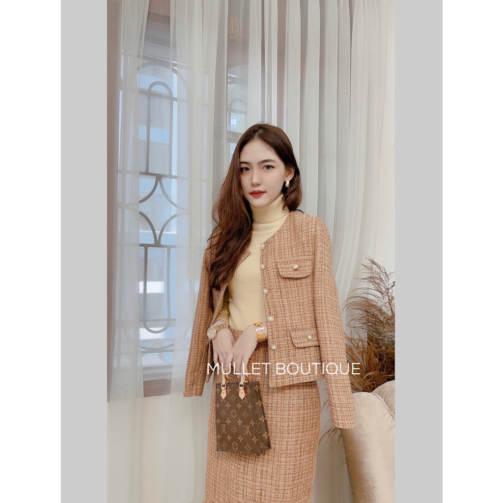 SET DẠ NHŨ CỔ TRÒN NÂU TÂY