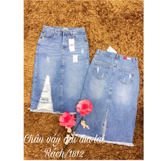 Chân váy jean dài rách 1812