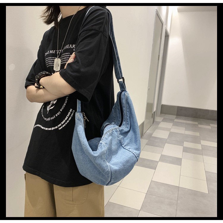 Túi tote bánh bao đeo chéo vải denim phong cách thiết kế retro mới nhất rẻ đẹp TX11