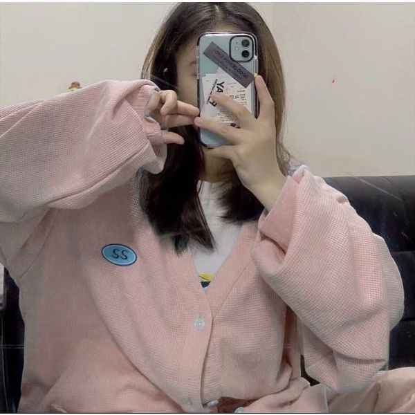 Áo Cardigan Nữ Màu Hồng Thêu Dập Nổi Logo SS Dễ Thương Chất Nỉ Mềm Mại Mã 536 You Store