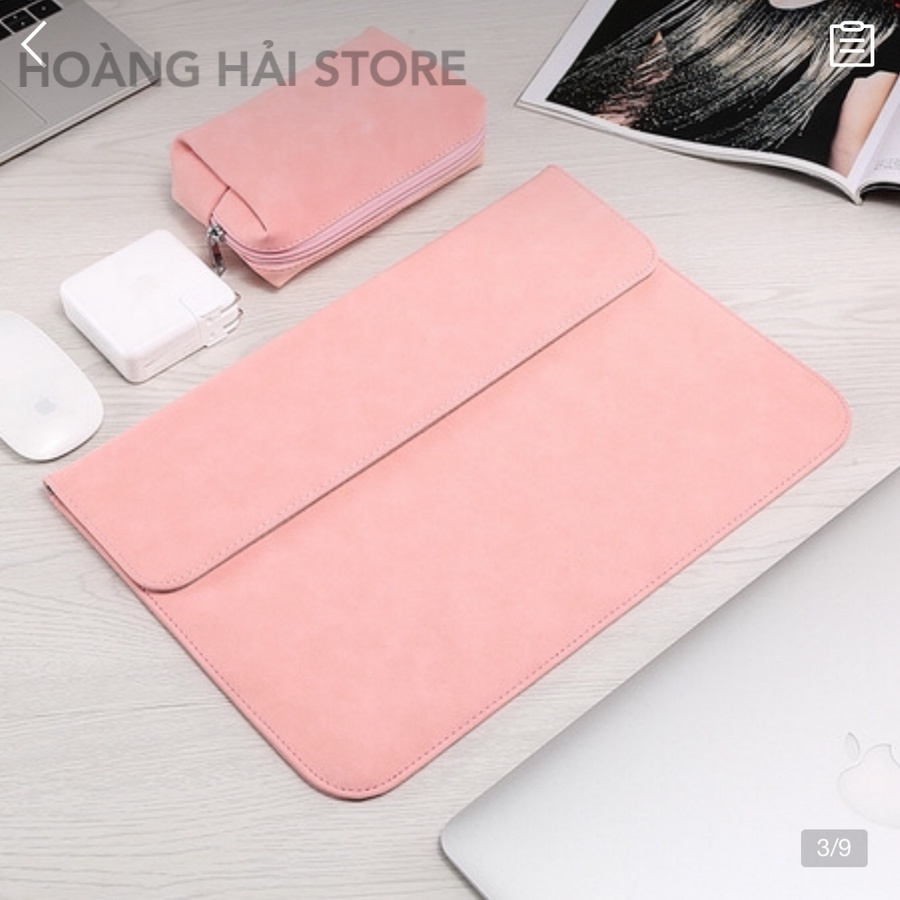 Bao da chống sốc cho macbook, laptop, surface chất da lộn kèm ví