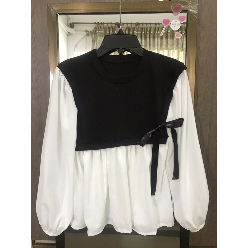 Áo babydoll chất voan lụa phối len gân (hình thật)