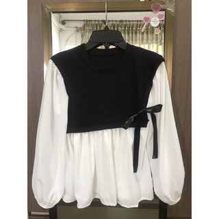 Áo babydoll chất voan lụa phối len gân