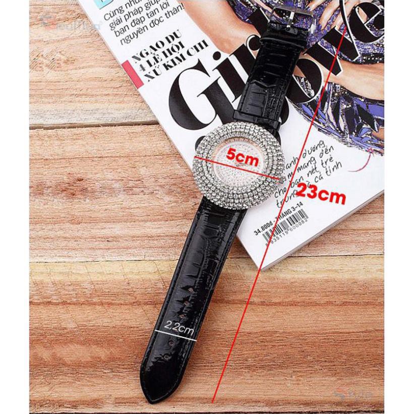 Đồng hồ nữ halie đính đá dây da đỏ