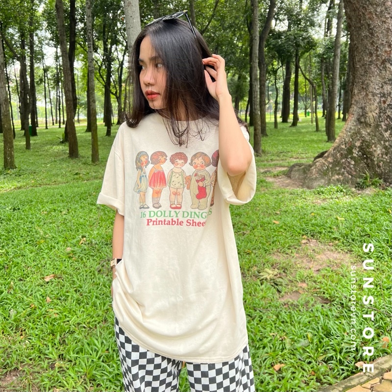 Áo thun tay lỡ form rộng oversize chất cotton mặc mát in hình 5 cô gái