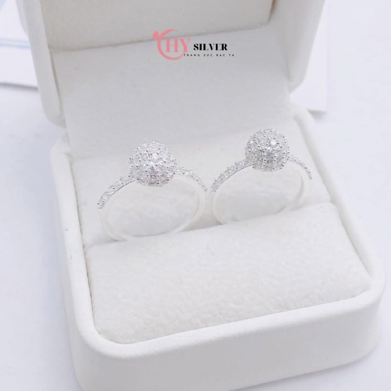 Nhẫn bạc ta cầu đá nhẫn bạc ta hình nấm nạm đá nhẫn nữ bạc thật giá rẻ CHY Silver