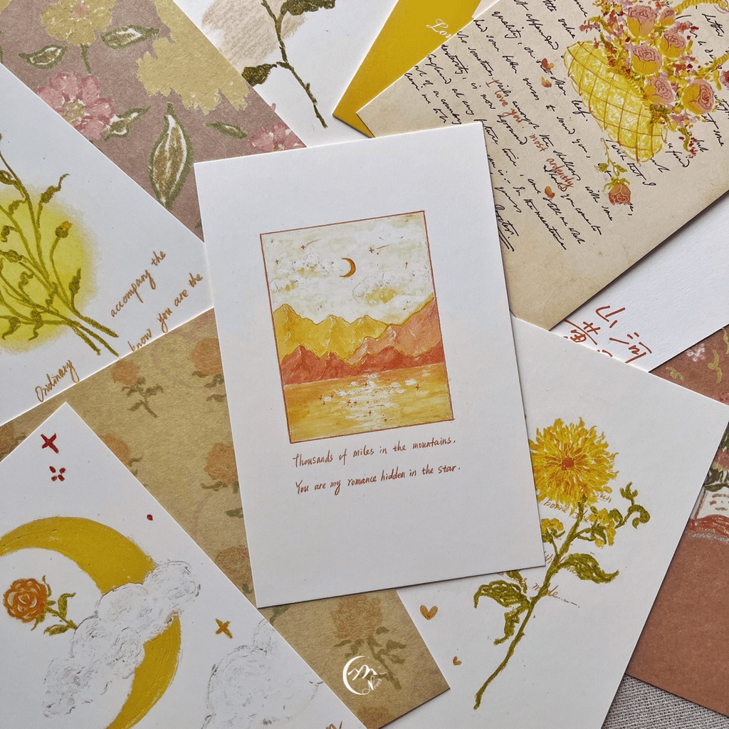 Bưu thiếp, postcard ''The Gentle Flowers'' - Thiệp bìa trắng, bìa giấy kraft NEVERLAND cỡ to