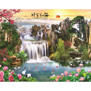 Tranh dán tường Phong Thủy Cảnh Thác Nước UD0005
