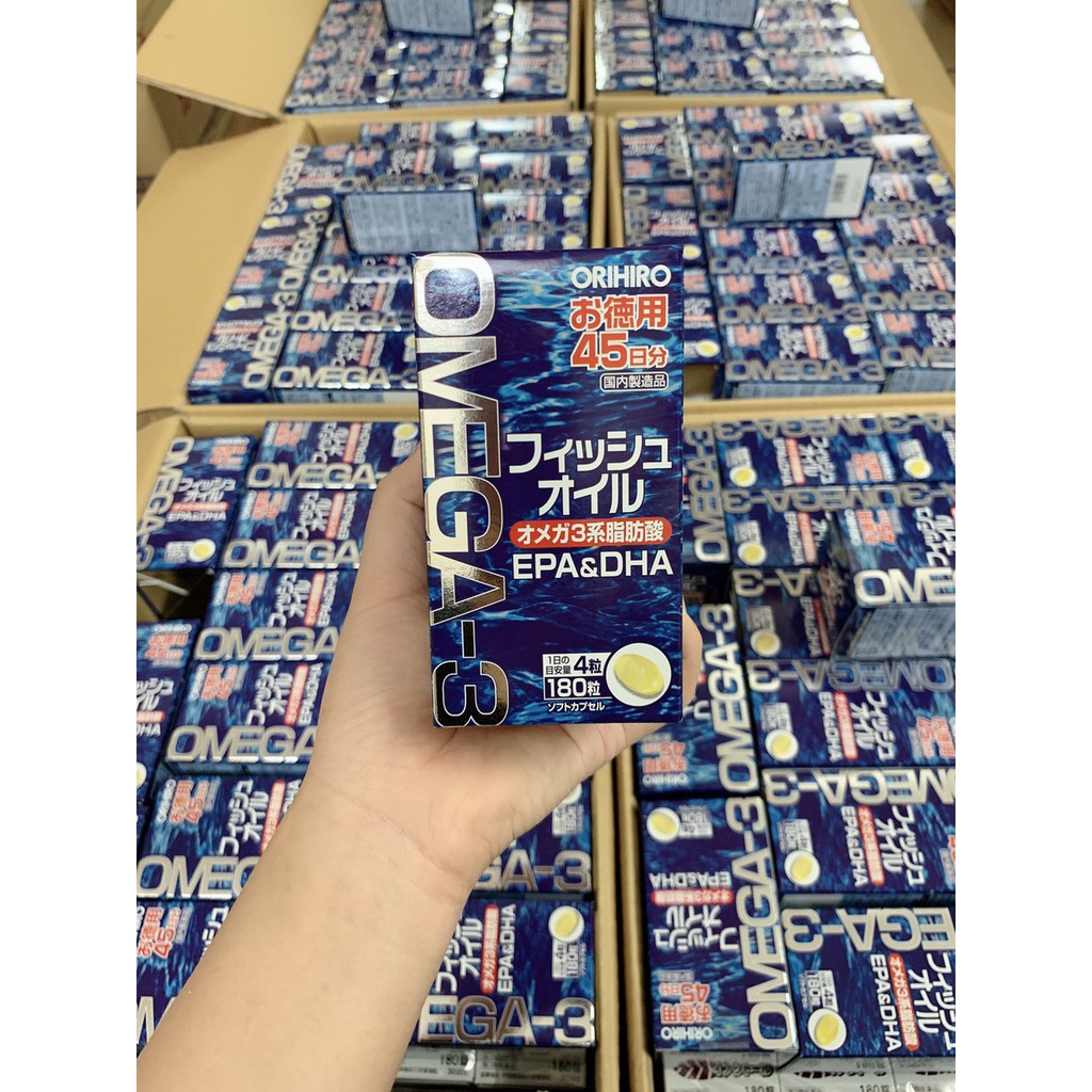 Hộp 180 viên uống dầu cá Omega 3 hỗ trợ tim mạch chính hãng Orihiro Nhật Bản