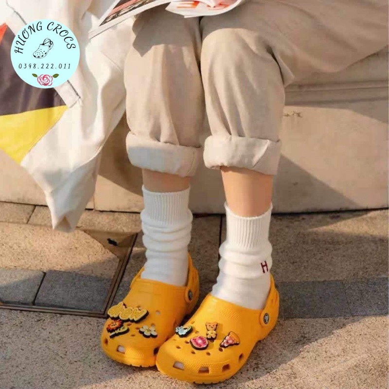 [HÀNG SẴN] Dép sục Croc.s Drew House màu vàng cao cấp, Cross Justin Bieber with drew cho nam nữ