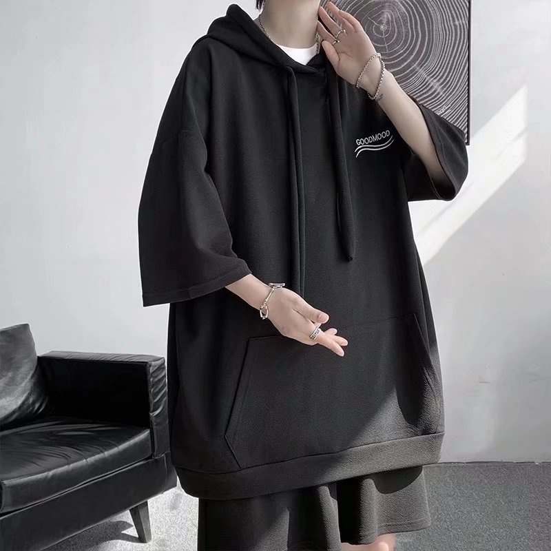 Set Đồ Thể Thao Gồm Áo Hoodie Tay Ngắn + Quần Short Màu Trơn Thời Trang Cho Nam hàn quốc bộ thể thao nam