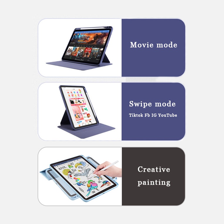 New 360° Ốp Máy Tính Bảng Trong Suốt Dạng Đứng Bảo Vệ Toàn Diện Cho iPad Air5 Air4 8th 7th 6th 10.2 Mini6