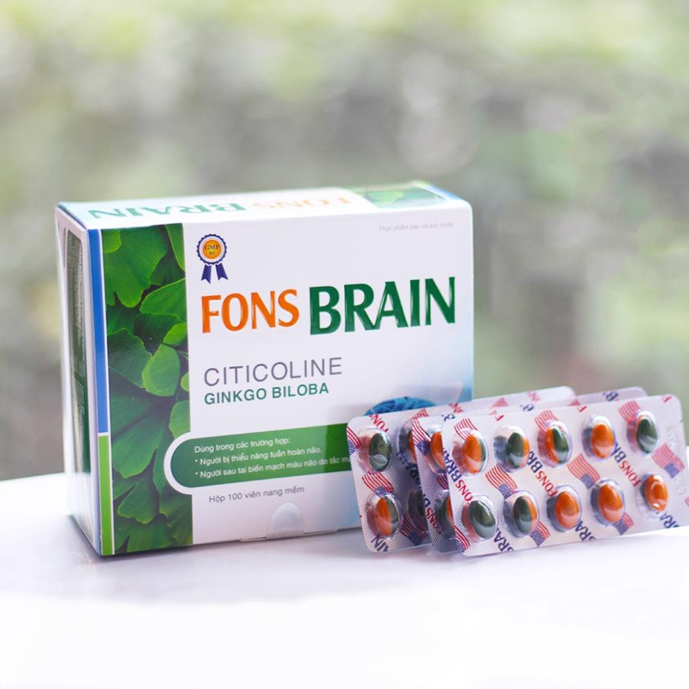 Viên uống bổ não Fons Brain chứa Ginkgo biloba giúp tăng cường tuần hoàn máu não Hộp 100 viên