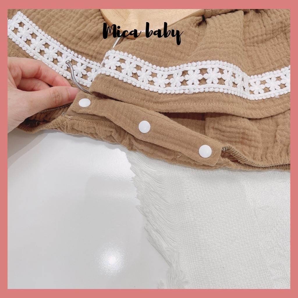 Bộ romper vải xô muslin đính gấu dễ thương cho bé Mica Baby QA26