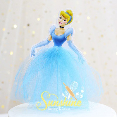 Elsa công chúa nàng tiên cá giấy váy lưới cắm bánh trang trí bánh kem sinh nhật