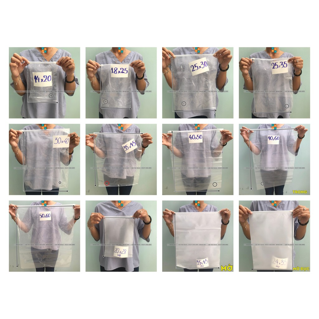 Túi Ziplock, Zipper 3A 12 kích thước nhựa có khoá kéo trong và đục có thiết kế logo đựng đồ tiện lợi, đựng đồ dơ