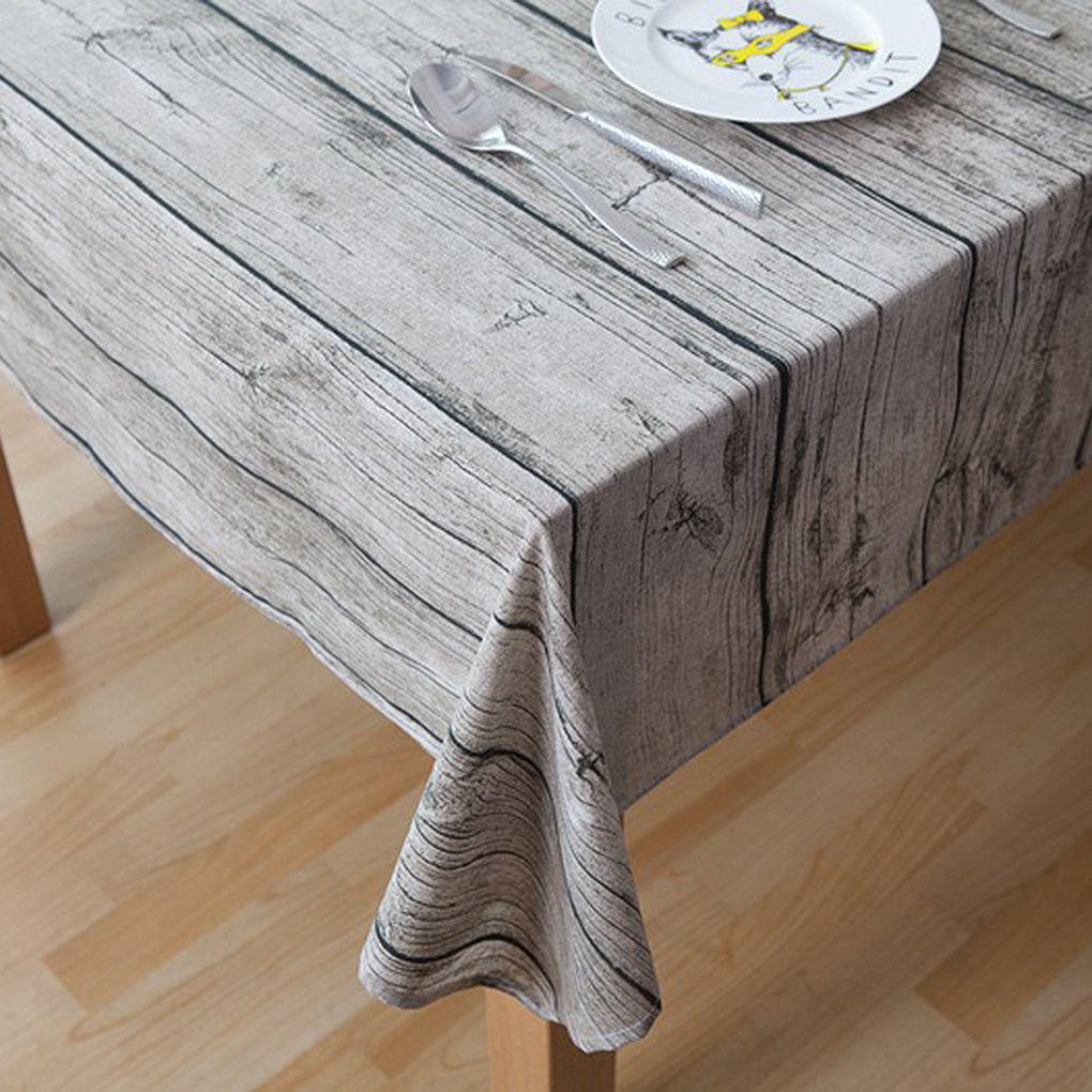 Khăn Trải Bàn Vải Lanh Cotton Hình Vuông Họa Tiết Vân Gỗ Phong Cách Retro Ốp