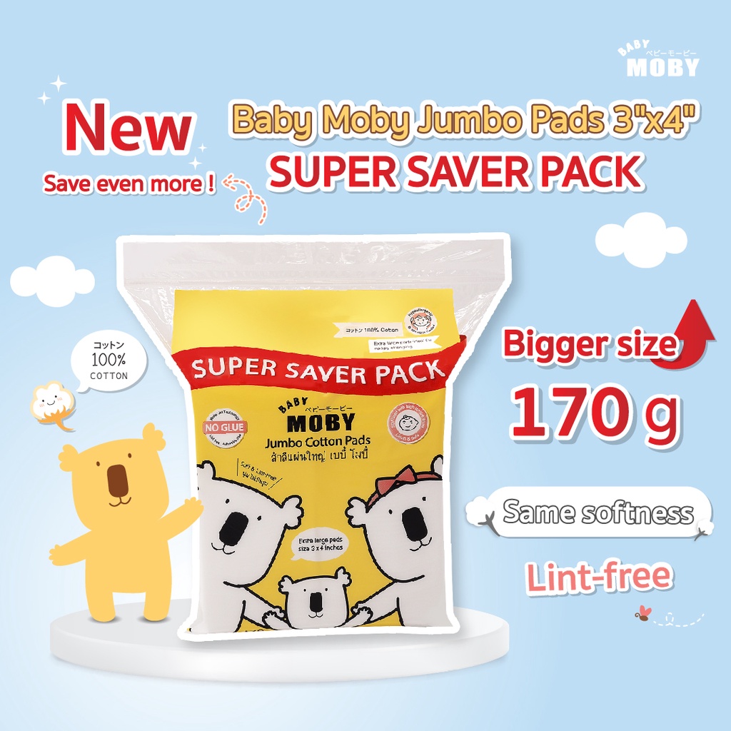 Bông Miếng Moby Baby An toàn Làm Sạch Vệ Sinh Cho Bé Cỡ Lớn