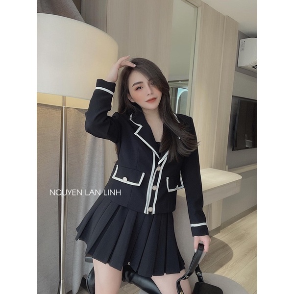 SET áo vest viền trắng + chân váy - 22.Lystore