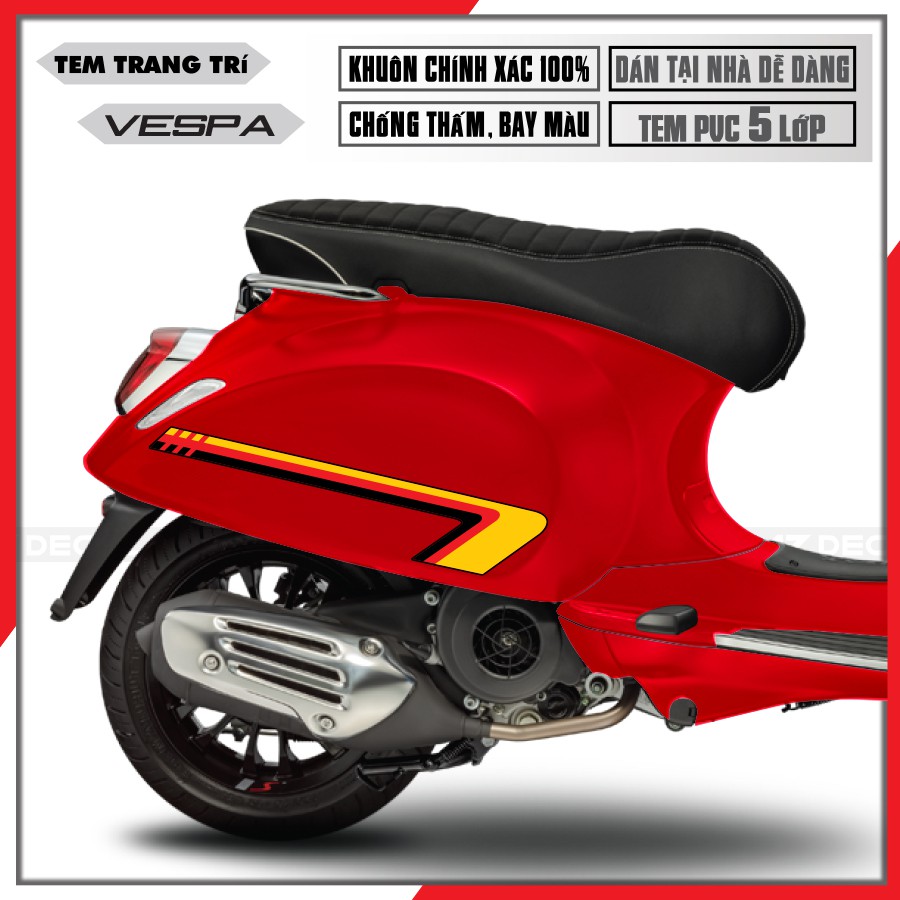 Tem Sườn Xe Vespa Sprint/LX/Primavera/GTS | VP15 | Tem Rời Cắt Khuôn Sẵn, Chất Liệu Decal Cao Cấp