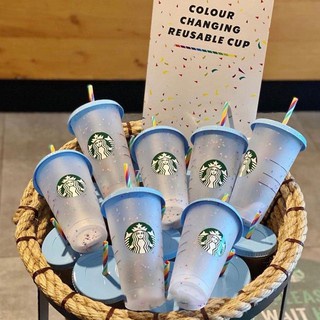 Bình Giữ Nhiệt Cao Cấp Starbucks Thermochromic Cốc Nhựa Có Nắp Và Ống Hút 710Ml 24 Oz