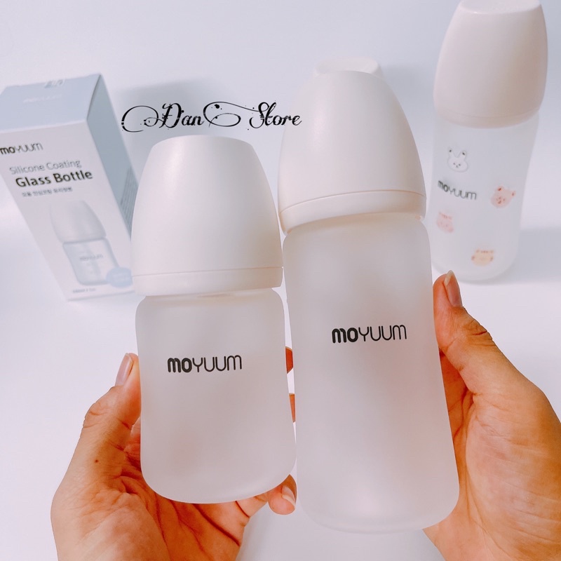 Tặng Sticker- Bình Sữa Moyuum thủy tinh 150ml 240ml chính hãng, bình moyuum thủy tinh bọc silicon chính hãng