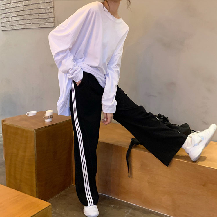 Xiaozhainv Quần Thể Thao Nữ Lưng Cao Dáng Rộng Phong Cách Hàn Quốc