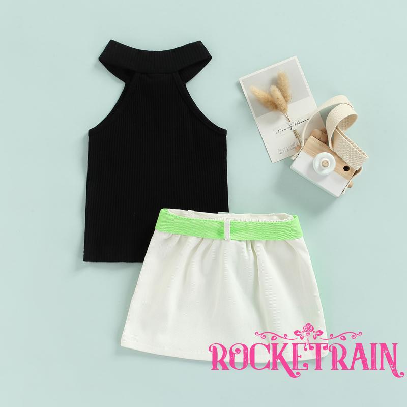 ✦Wb♡Set Áo Dệt Kim Không Tay Màu Trơn Phối Chân Váy Ngắn Kèm Thắt Lưng Sành Điệu Cho Nữ