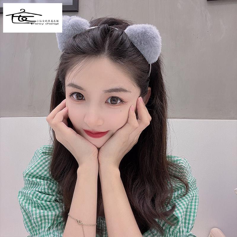 Băng Đô Cài Tóc Tai Mèo Phối Lông Siêu Dễ Thương Đơn Giản Phong Cách Hàn Quốc Cho Nữ