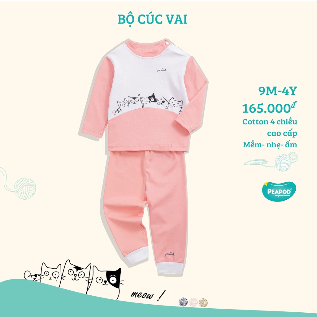 Bộ dài tay cài vai cotton 4 chiều Peapod (9m-4Y)