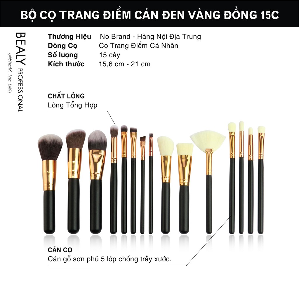 Bộ Cọ Trang Điểm Cán Đen BEALY 15C