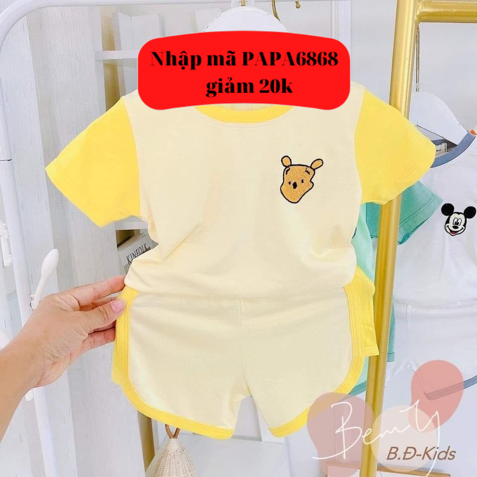 Bộ Cộc Tay Minky Mom Thun Lạnh  cho bé họa tiết THÊU Mic Ky xinh xắn cho bé trai bé gái 5-18kg