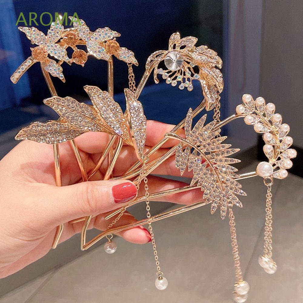 Trâm cài tóc hình chữ U bằng kim loại đính ngọc trai giả phong cách retro cho nữ