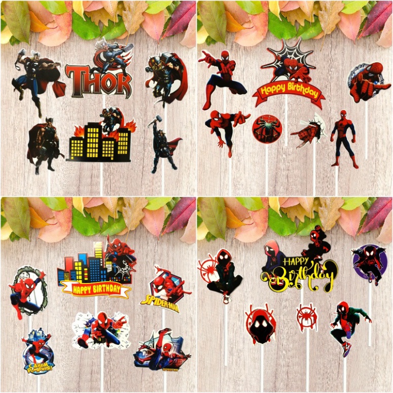 đồ cắm bánh kem sinh nhật [FREESHIP❤️] tổng hợp các set giấy cắm siêu nhân nhện