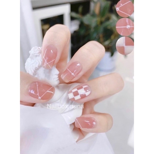 Nailbox nuna móng úp thạch vẽ caro đơn giản