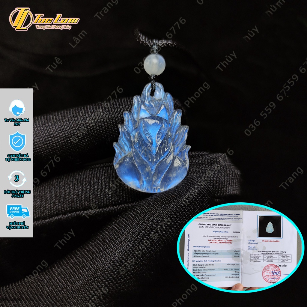 Mặt dây chuyền nữ hồ ly chúa moonstone, hồ ly trợ tình duyên may mắn - Tuệ Lâm