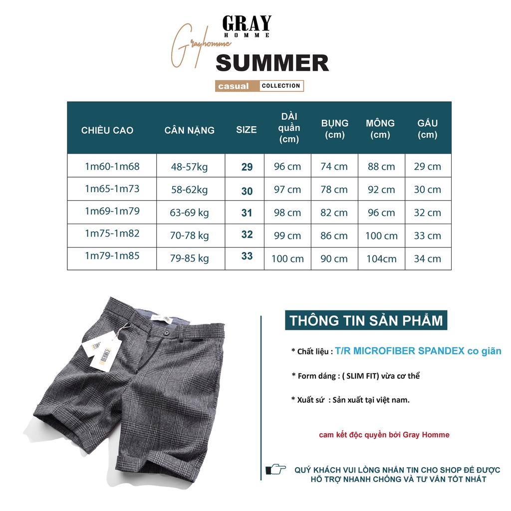 Quần short âu kẻ sọc GRAYHOMME vải cotton co giãn nhẹ kiểu dáng âu ngắn mẫu New