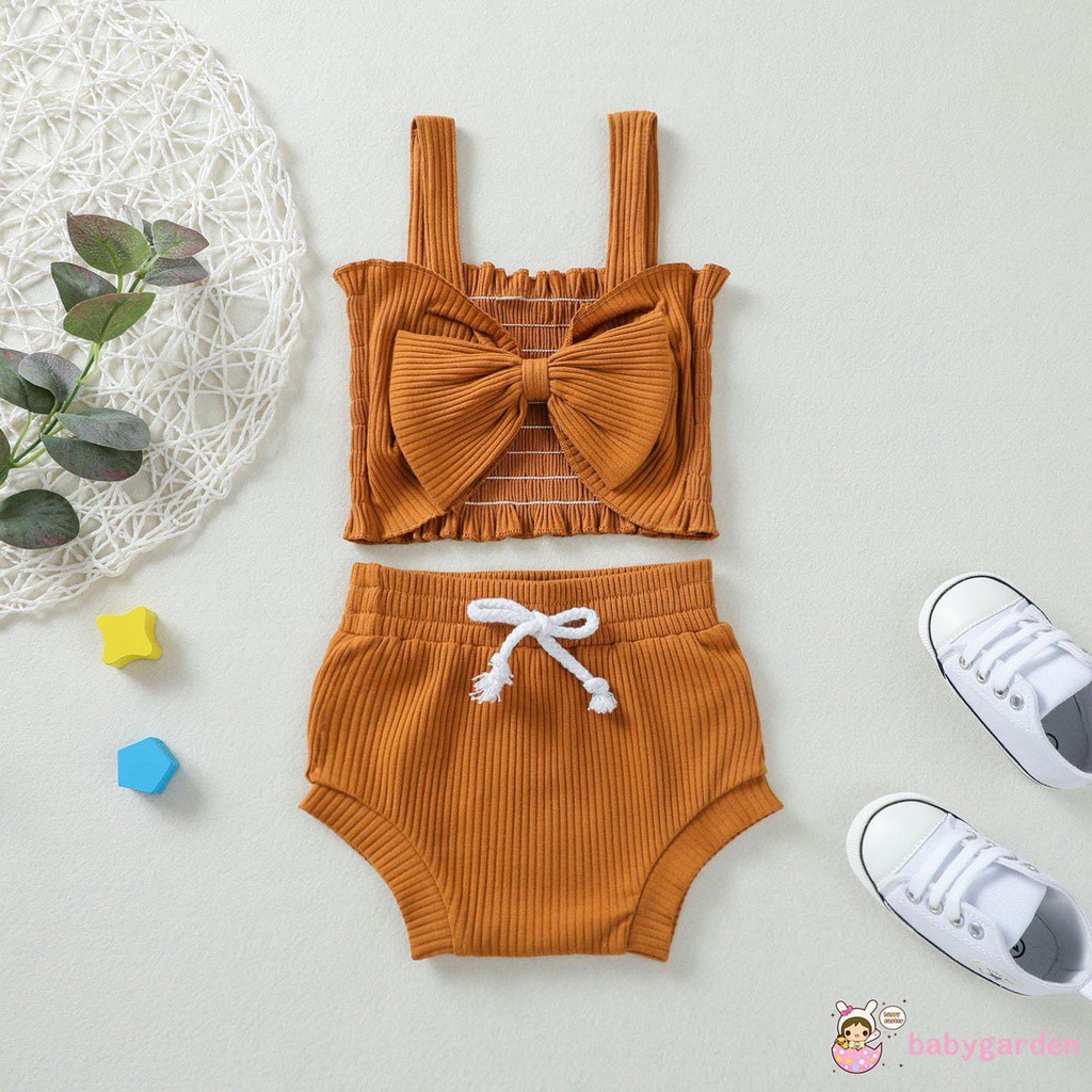 Bộ Áo không tay đính nơ phía trước + Quần short thời trang hè cho bé gái