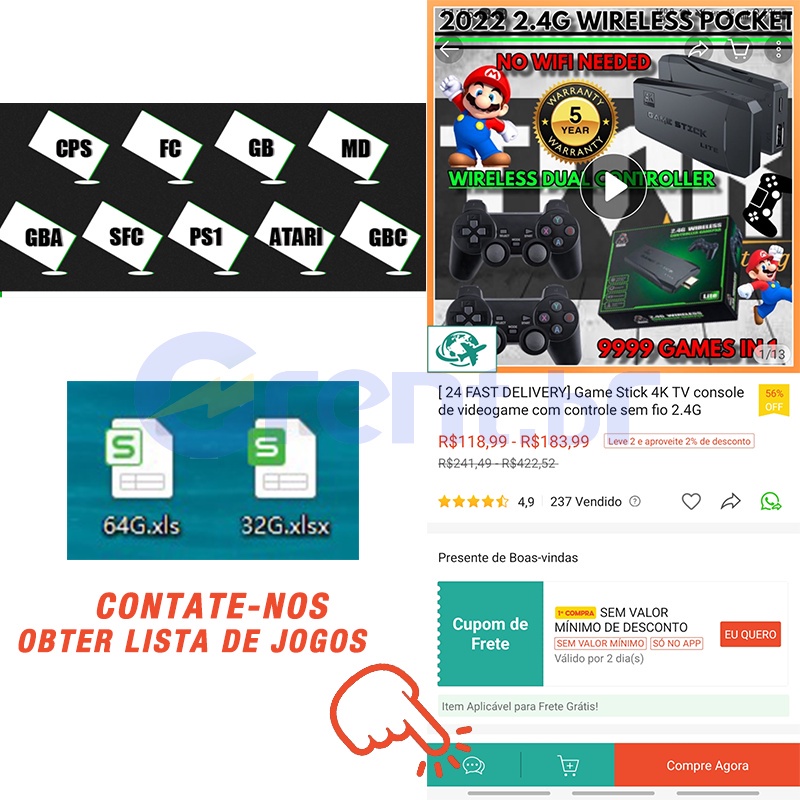 Video Không Dây Chơi Game 4K HD Hiển Thị Trên Tivi Máy Chiếu Màn Hình Cổ Điển Retro 64GB 10000 Trò Chơi Đôi Bộ Điều Khiển ^ MK ^