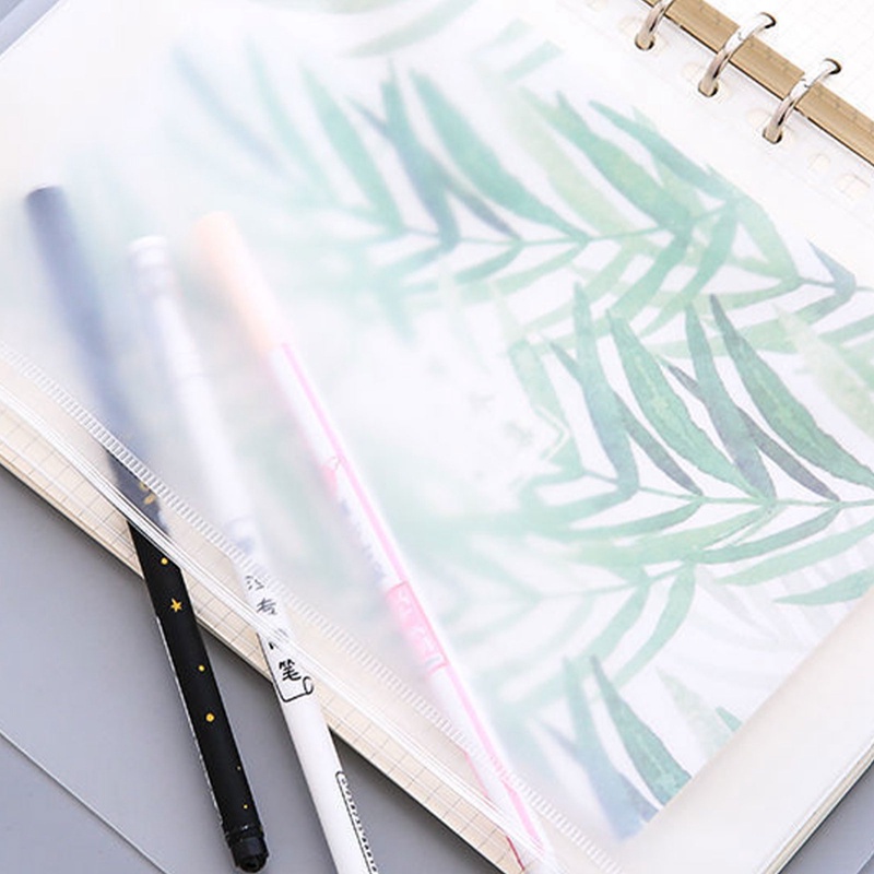 Tmdbyx Túi Đựng Tài Liệu notebook Bằng PVC Họa Tiết Lá Rời Có Khóa Kéo