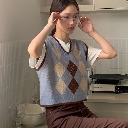 【ZHELIHANGFEI】Áo Dệt Kim Không Tay Đính Đá Xinh Xắn Theo Phong Cách Retro