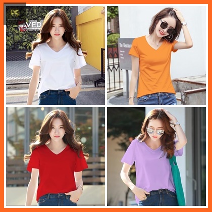 Áo phông nữ cổ tim KOALA, áo thun nữ cổ tim tay ngắn nhiều màu siêu hot - AP04