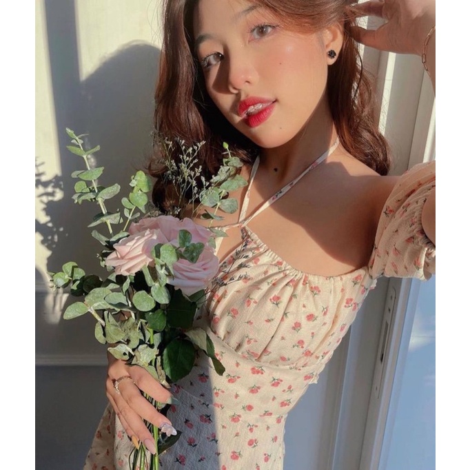 ĐẦM HOA NHÍ CỘT DÂY CUT OUT LƯNG