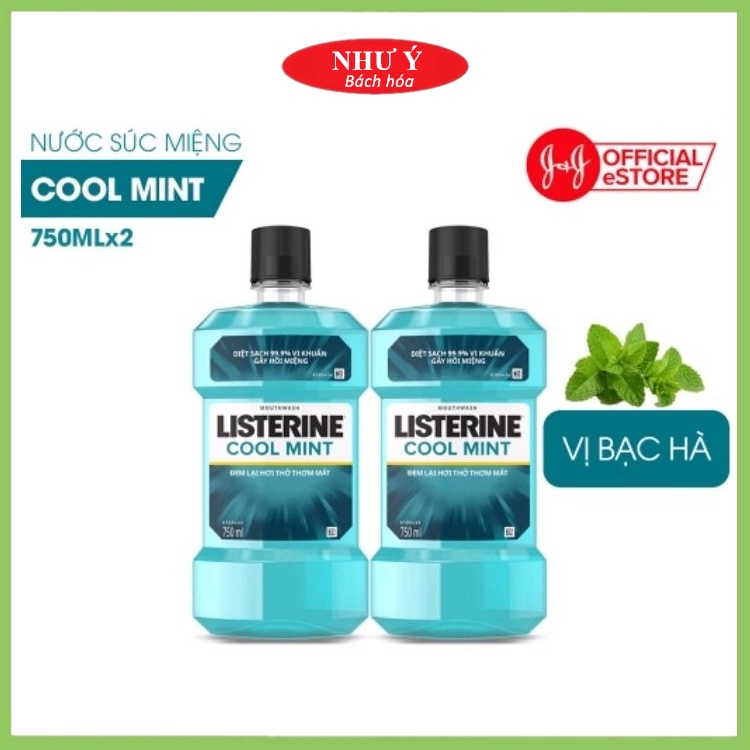 [ Combo 2 nước súc miệng LISTERINE]  diệt khuẩn giữ hơi thở thơm mát Cool Mint 750ml/chai Như Ý bách hoá