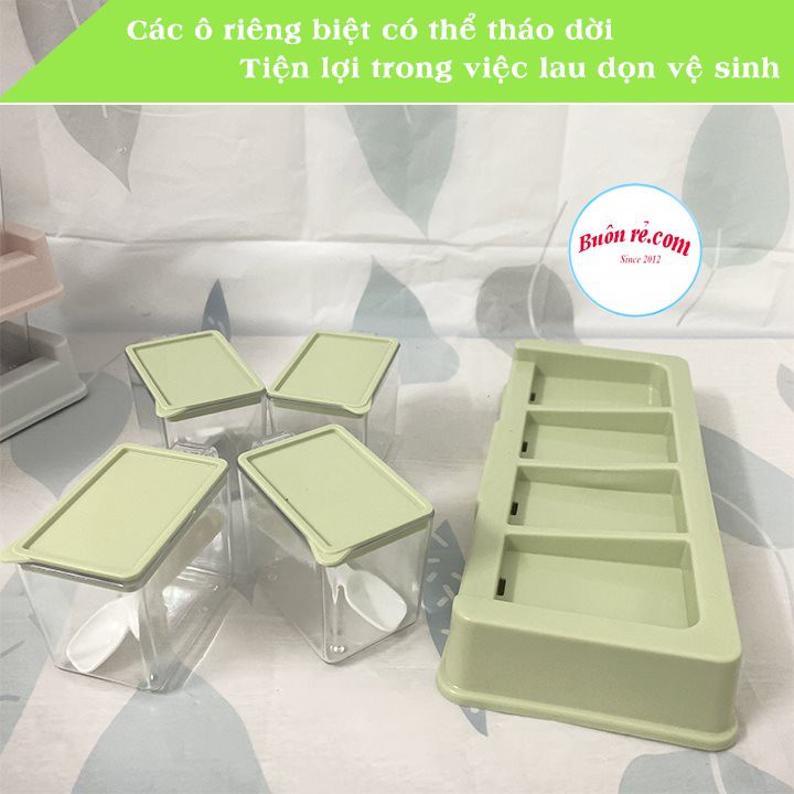 Bộ 4 lọ đựng gia vị có nắp đậy và thìa nhựa Việt Nhật