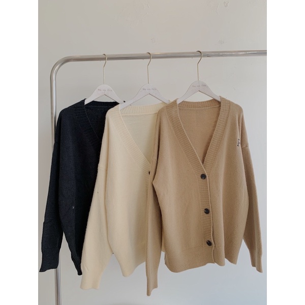 Áo len nữ , Áo khoác cardigan len thêu chữ P form rộng oversize chất len lông thỏ màu Kem/Đen/Nâu phong cách Hàn Quốc