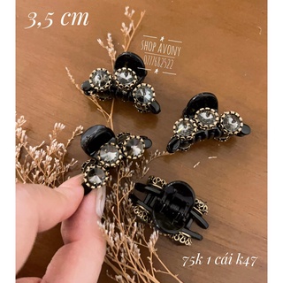 1 kẹp tóc đỉnh - gắp mái size 3,5 cm đính đá đen cao cấp
