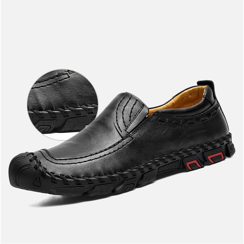 free Mùa hè mát mẻ trượt trên giày loafer Giày nam Cap bảo vệ da bò uy tín Uy Tín 2020