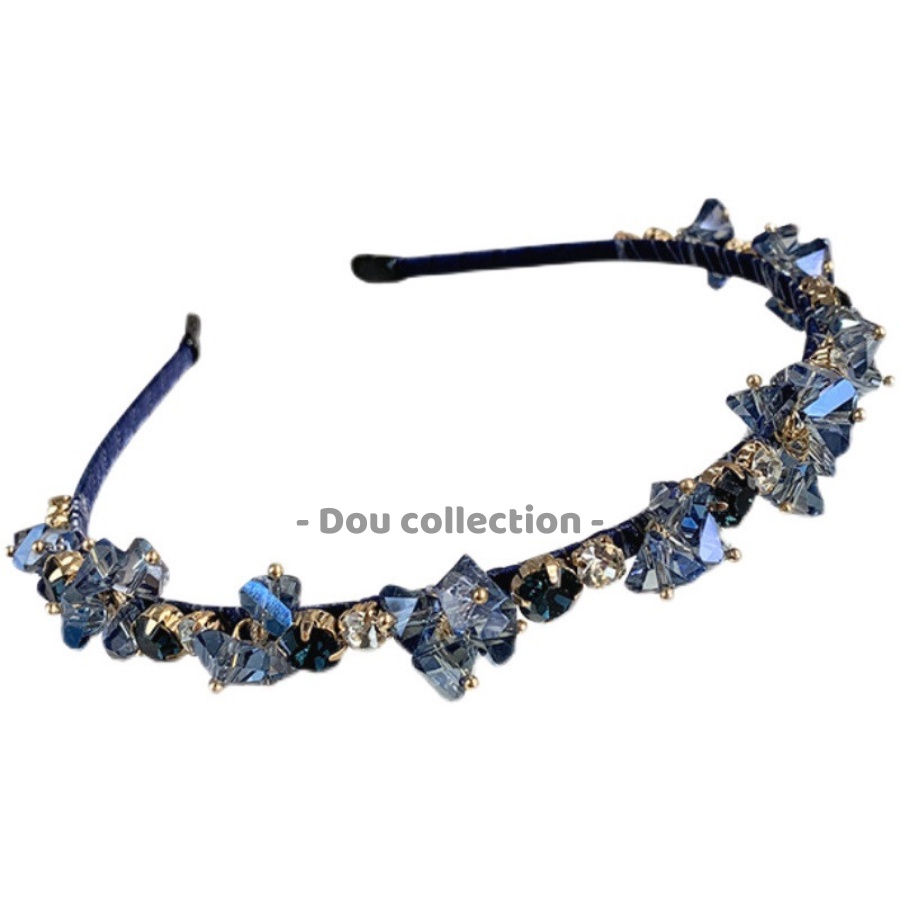 Cài tóc băng đô nữ đẹp bờm tóc đính pha lê Retro sang trọng phong cách Hàn Quốc màu đen, xanh - hand made  - Mã CT018