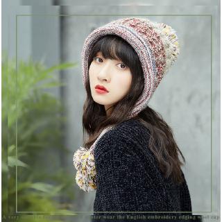 Mũ Len Che Tai Giữ Ấm Đính Quả Bông Xinh Xắn Cho Nữ